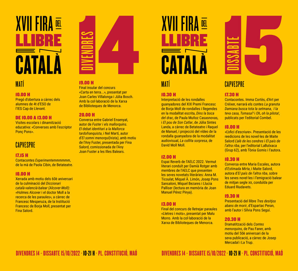 XVII Fira del Llibre en Català: programa d'activitats